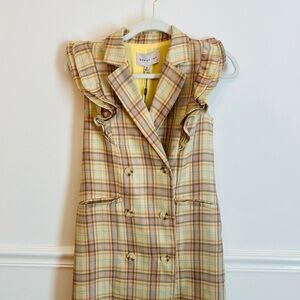Adelyn Rae Sleeveless Plaid Ruffle Blazer Dress